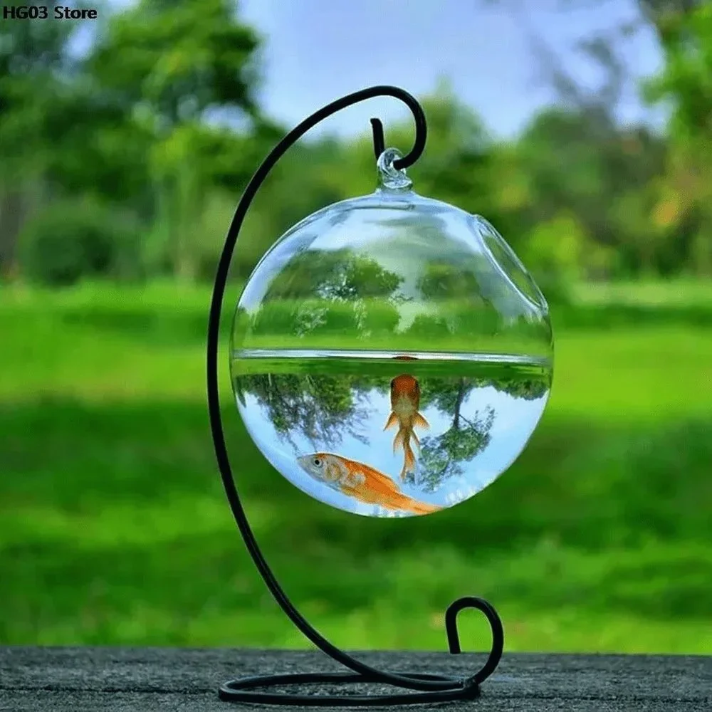 1 Set Hanging Fishbowl Tank with Stand, Small Table Flower Bowl Vase